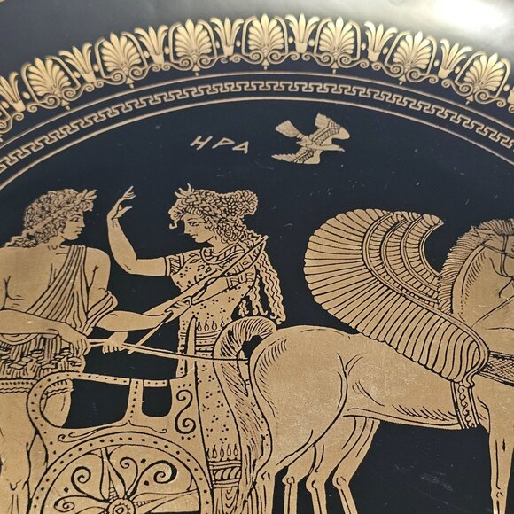 Special Hand Made in Greece 24K Gold Black PEGASUS 9.5” Decorative Wall Plate - Picture 5 of 11